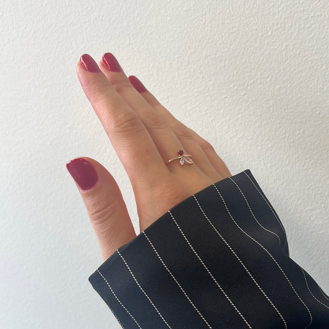 inel din aur roz de 18K cu Rubin, Quartz si Diamante naturale  2