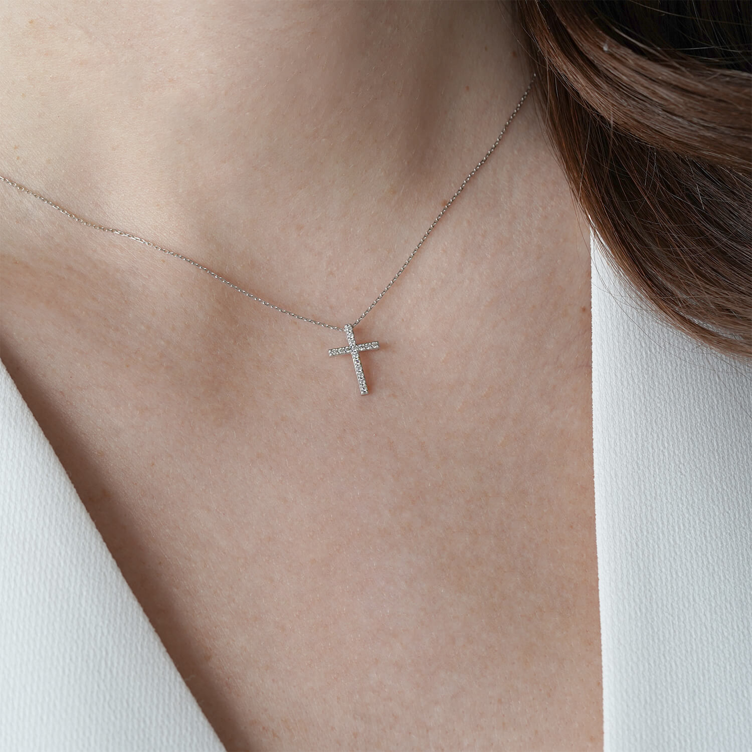 Pandantiv din aur alb de 18K cu Diamante naturale