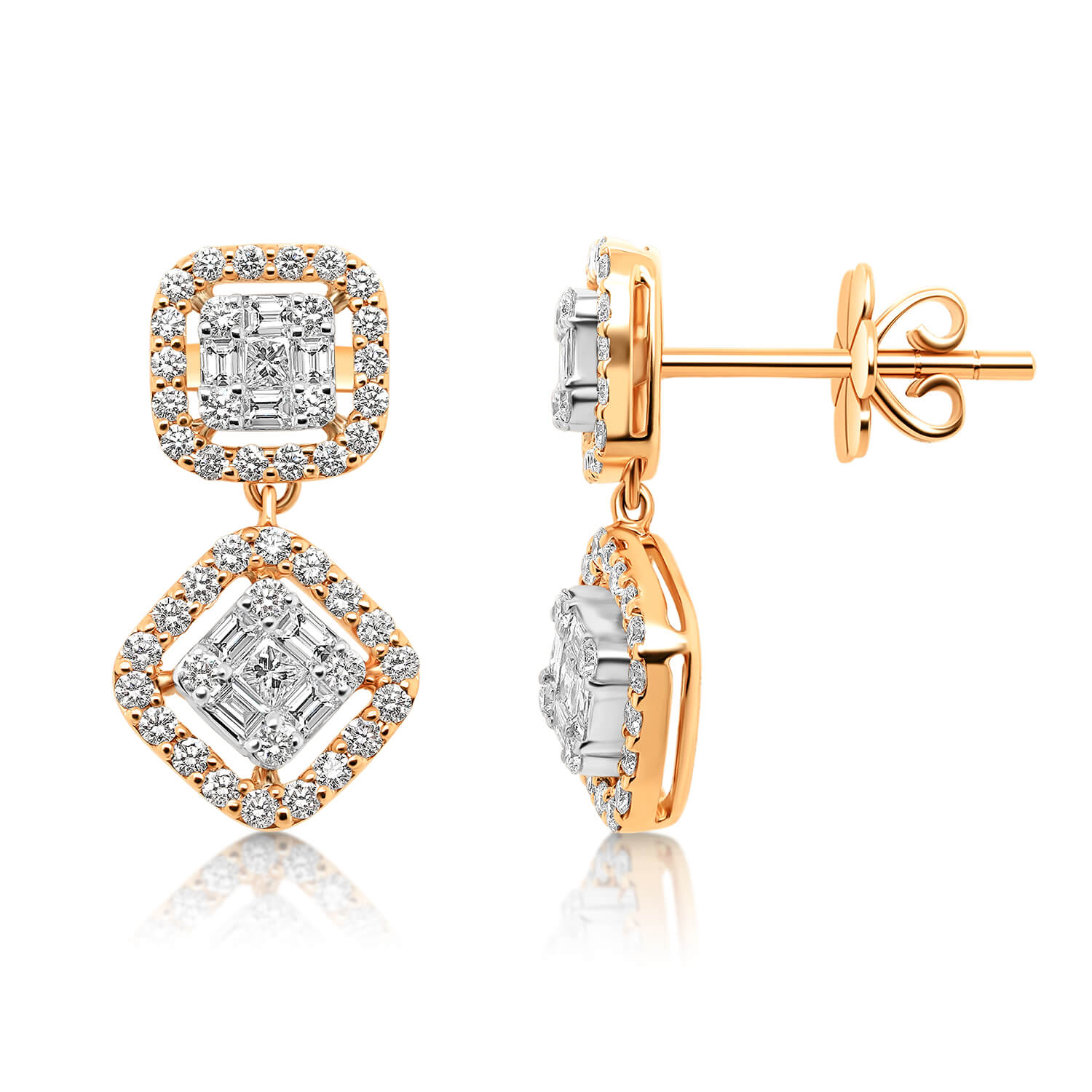 cercei din aur roz de 18K cu Diamante naturale  3