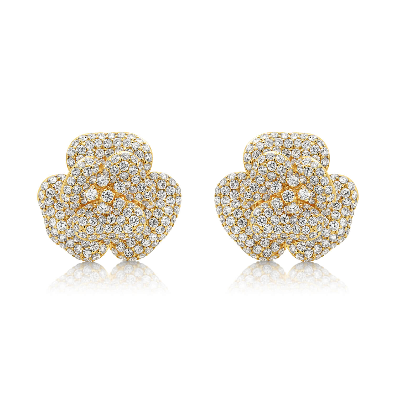 cercei floare din aur galben de 18K cu Diamante naturale  1