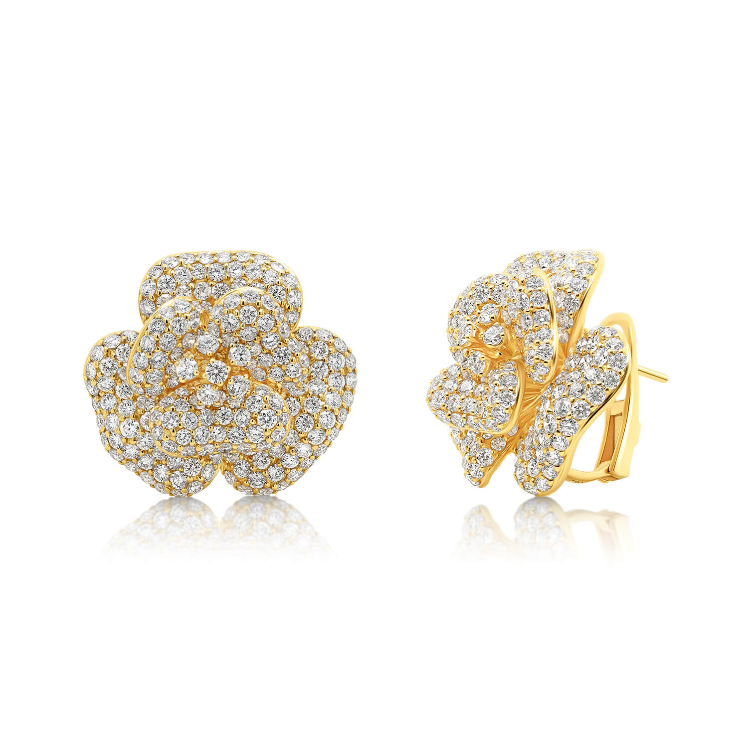 cercei floare din aur galben de 18K cu Diamante naturale  3