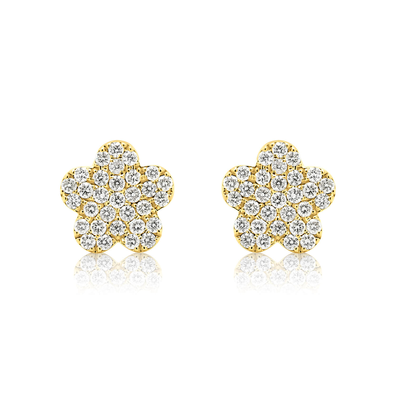 cercei floare din aur galben de 18K cu Diamante naturale  1