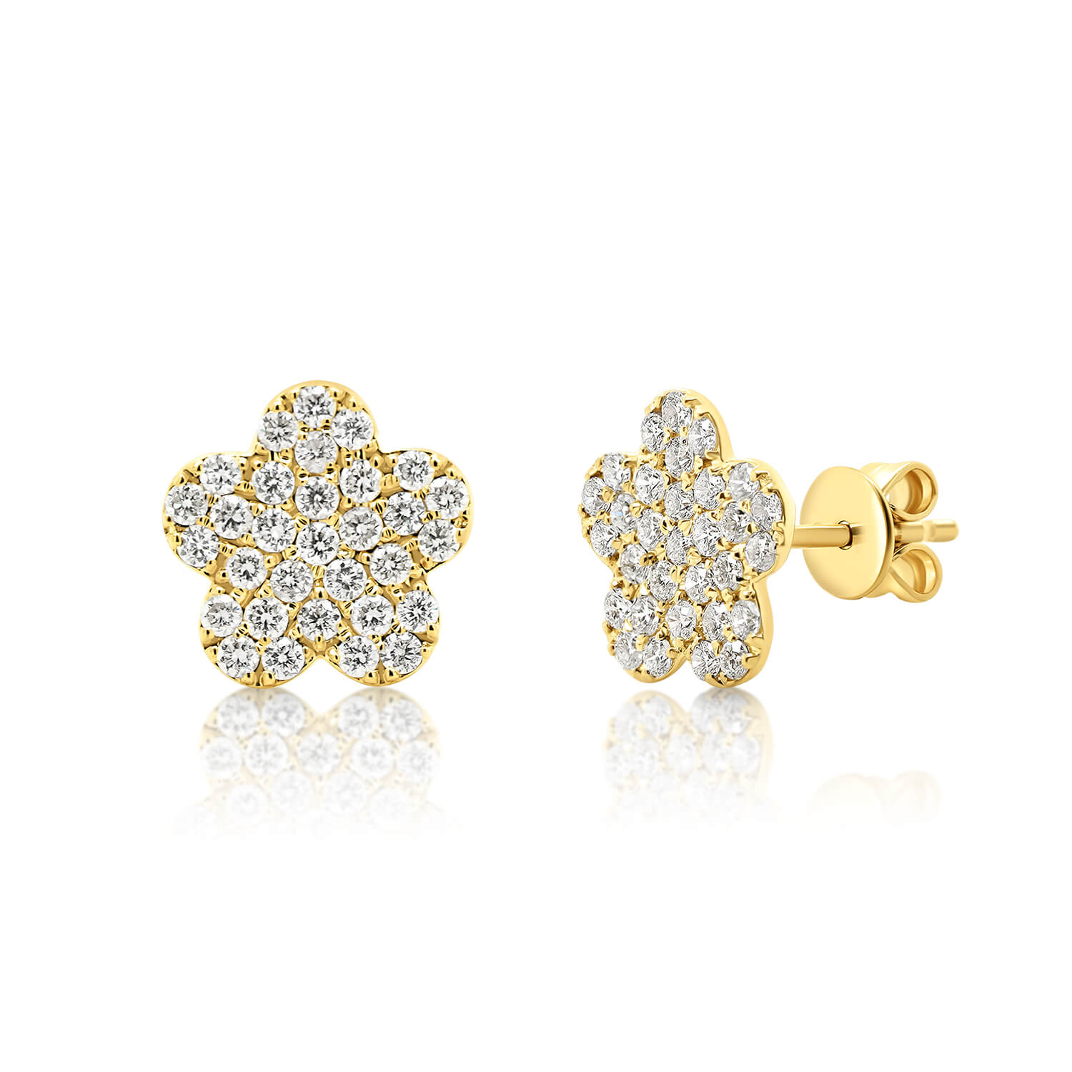 cercei floare din aur galben de 18K cu Diamante naturale  2