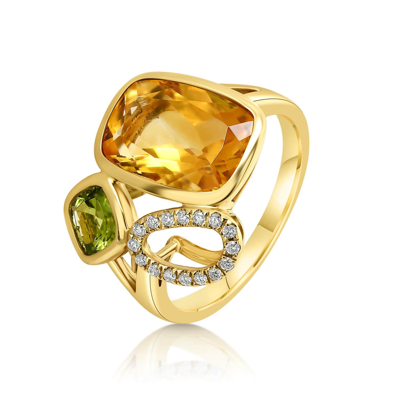 inel din aur galben de 14K cu Citrin, Peridot și Diamante naturale  1