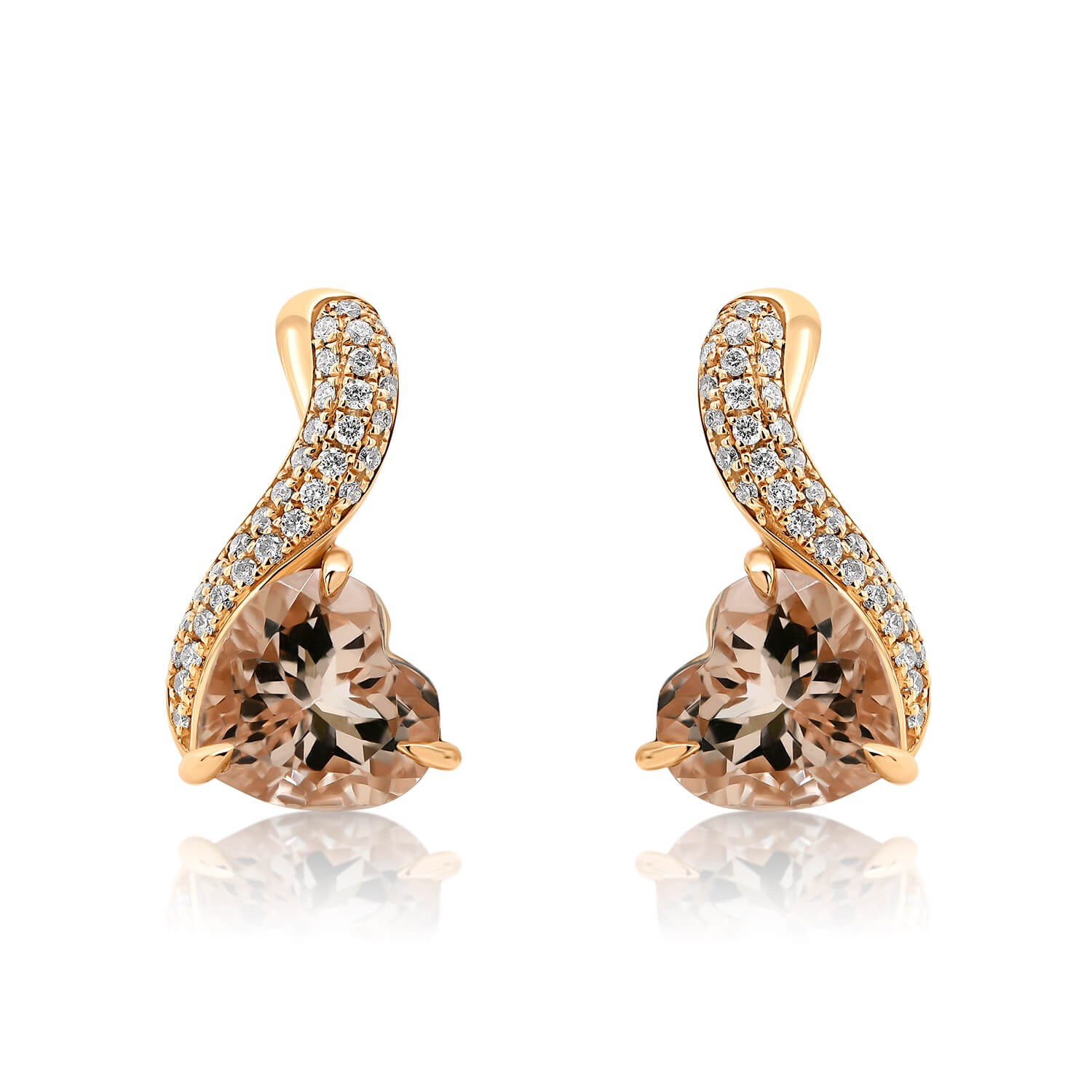Cercei din aur roz de 14K cu Morganite și Diamante naturale