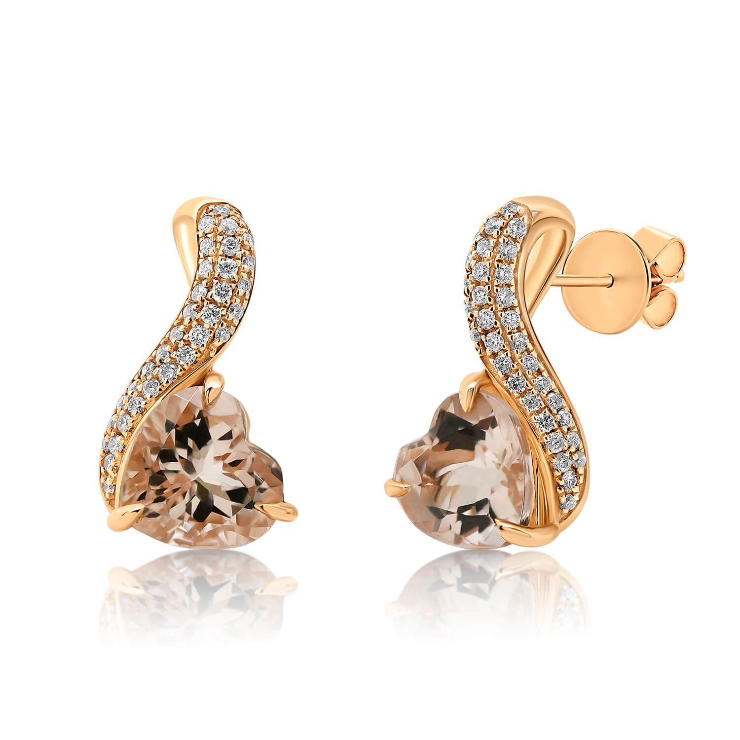cercei din aur roz de 14K cu Morganite și Diamante naturale  3