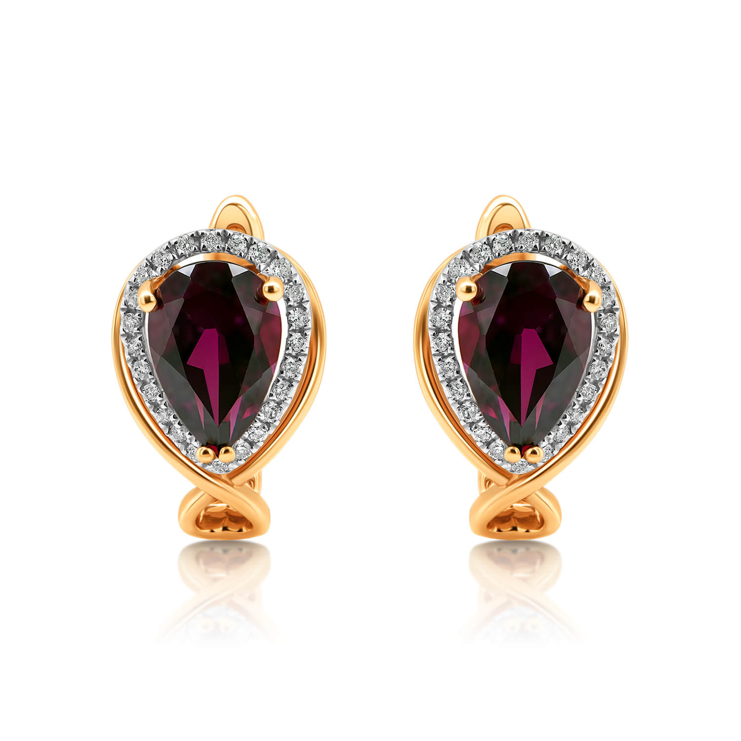 cercei din aur roz de 14K cu Rodolite și Diamante naturale  1