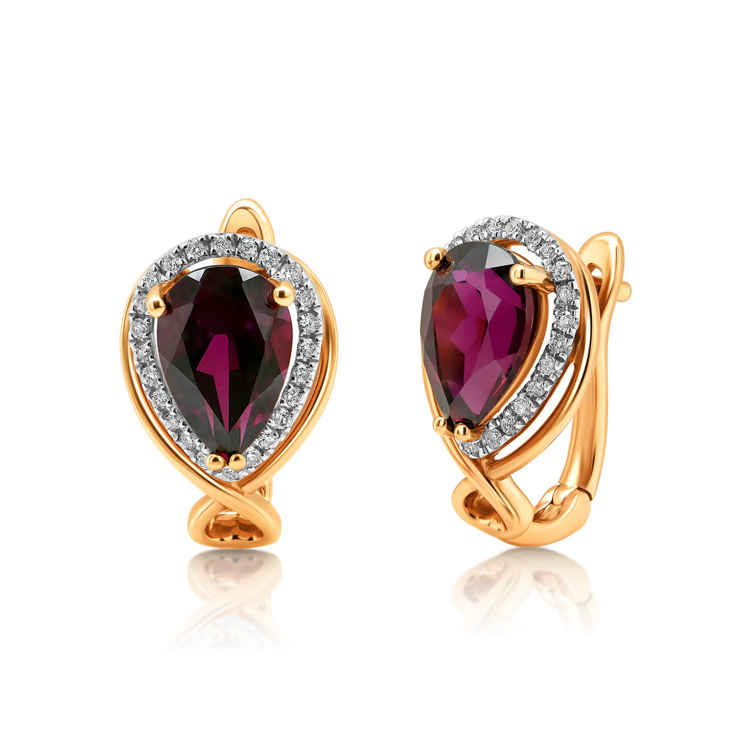 cercei din aur roz de 14K cu Rodolite și Diamante naturale  2