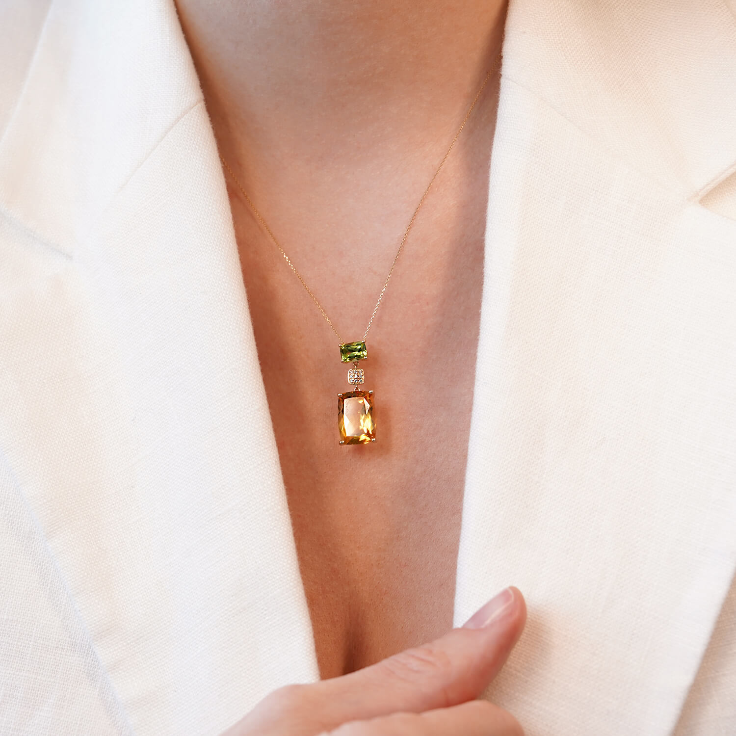 pandantiv din aur de 14K cu Citrin, Peridot și Diamante naturale  2