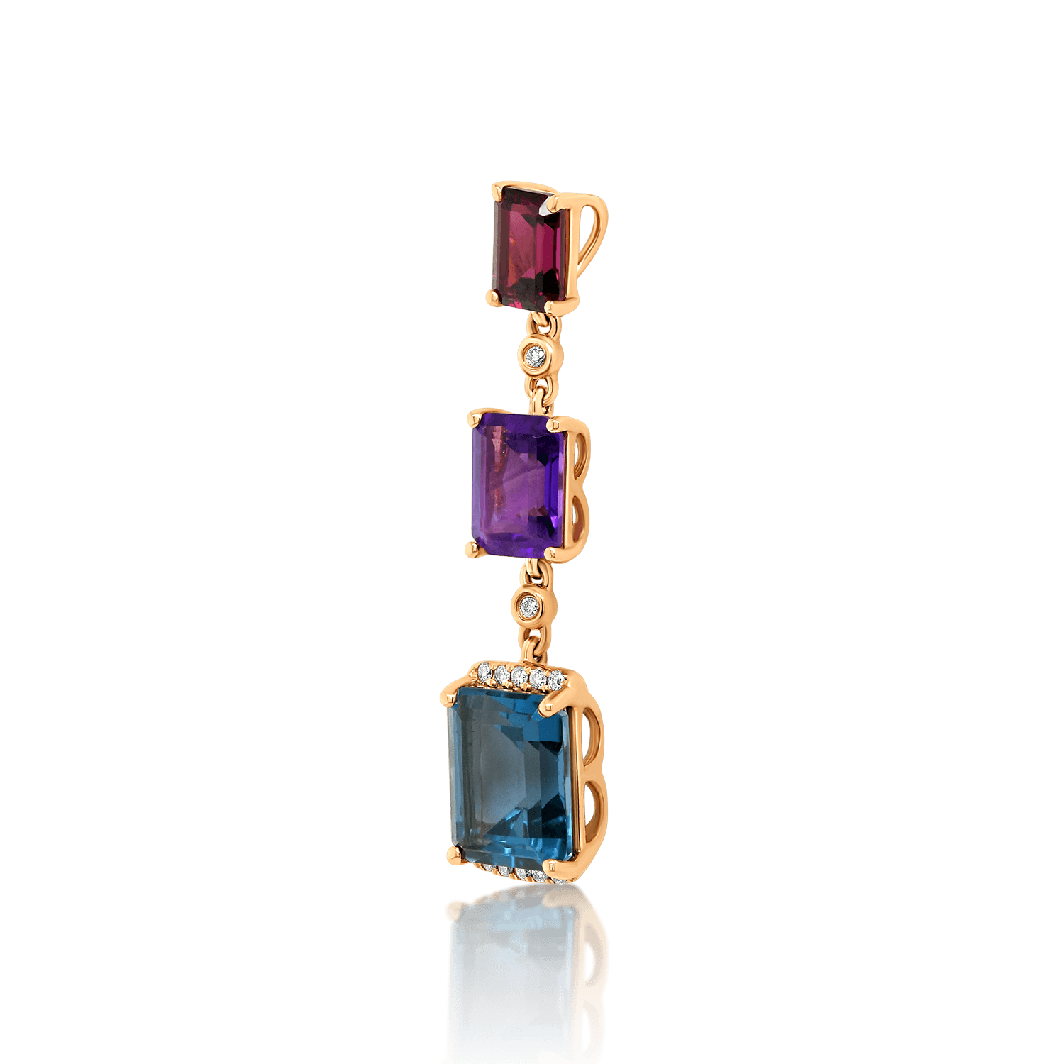 pandantiv din aur de 14K cu Rodolit, Ametist, Topaz și Diamante naturale  3