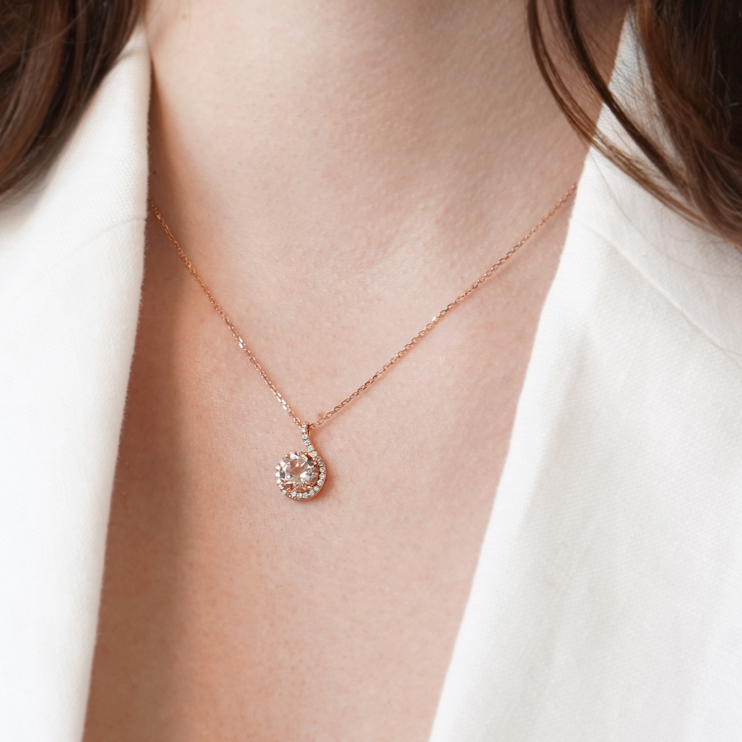 Pandantiv din aur roz de 14K cu Morganit și Diamante naturale