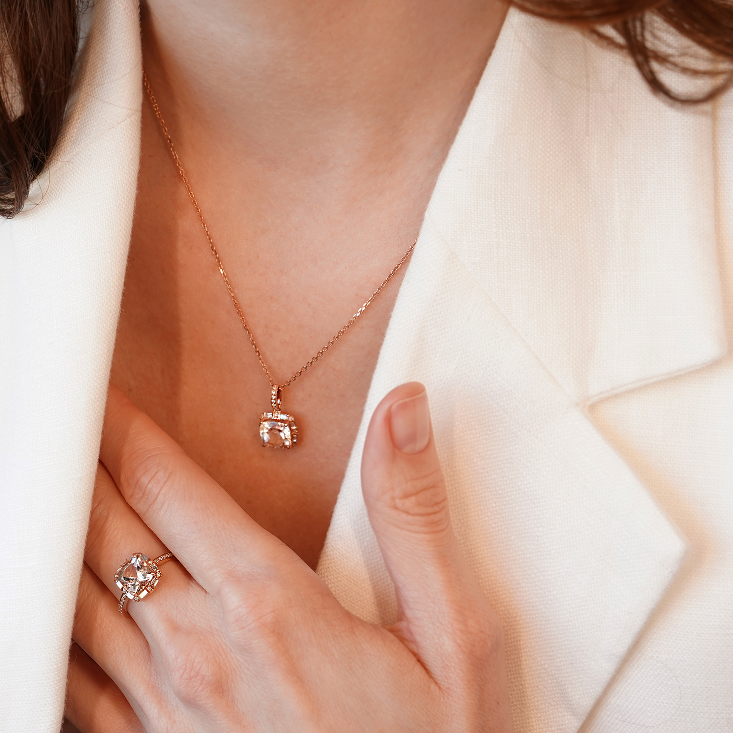 pandantiv din aur roz de 14K cu Morganit și Diamante naturale  4