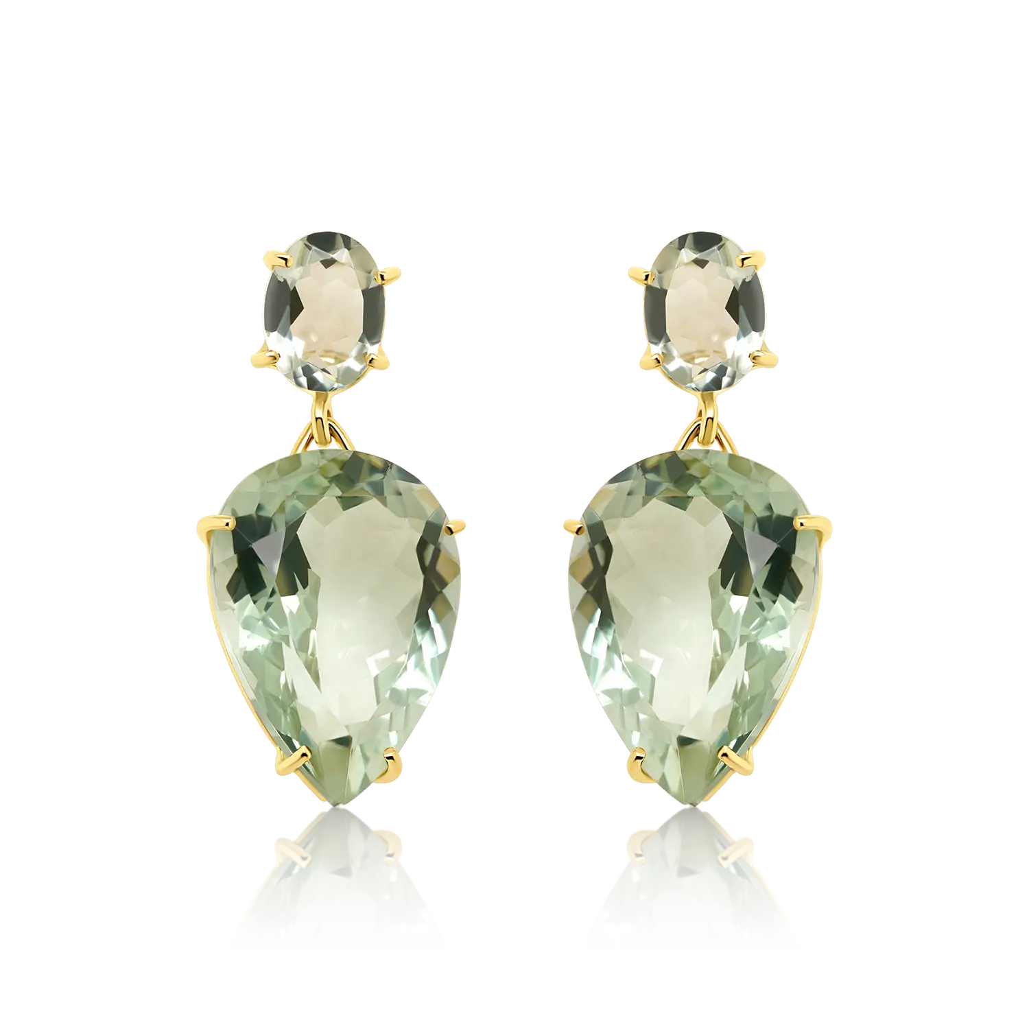 cercei din aur galben de 18K cu Prasiolite naturale  1