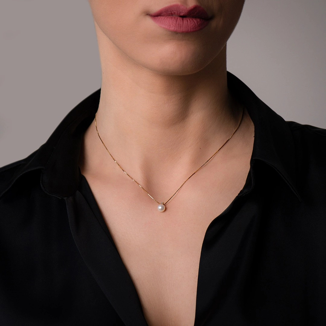 Colier din aur galben de 14K cu Perlă și Diamant natural