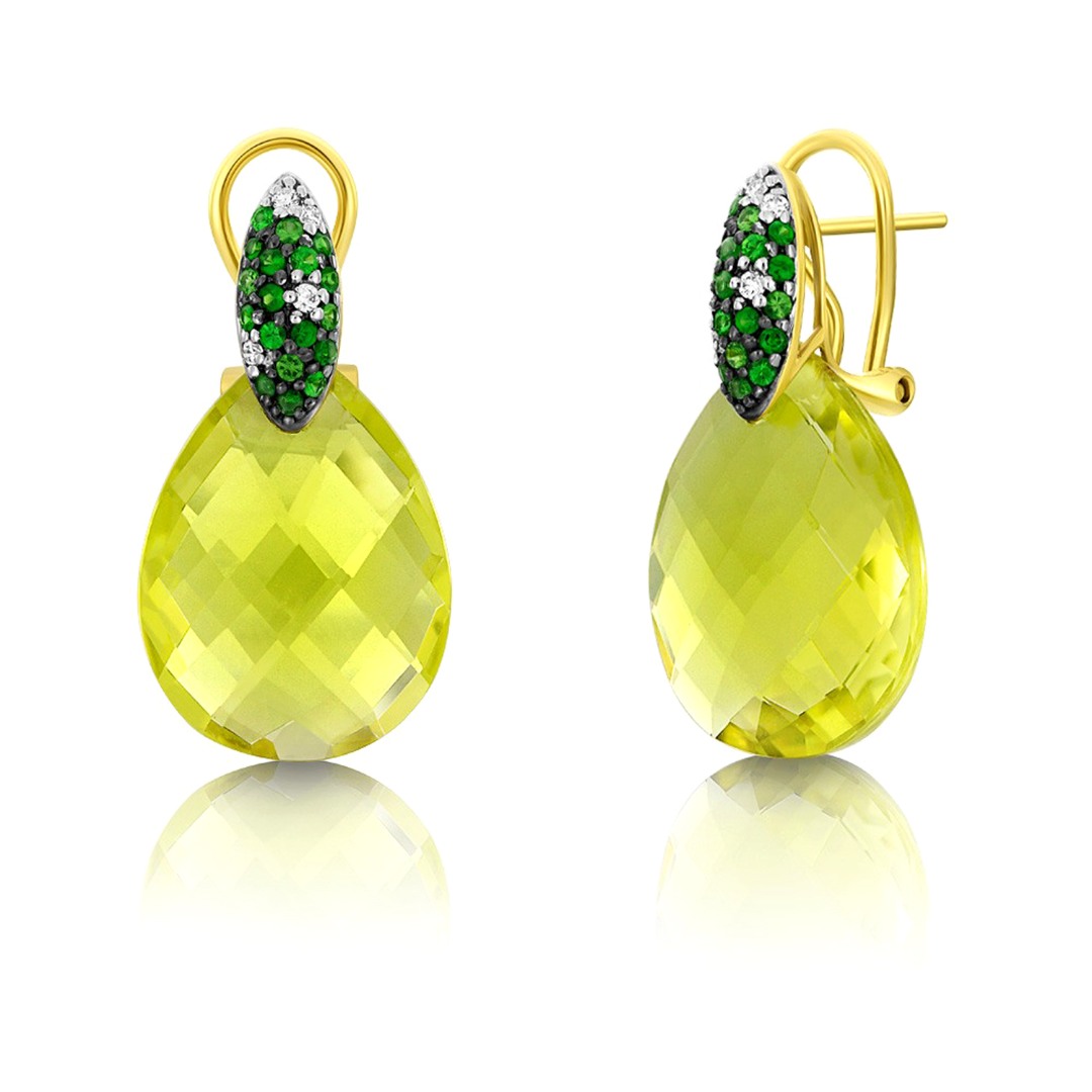 cercei din aur galben de 18K cu Granat verde, Quartz galben și Diamante naturale  