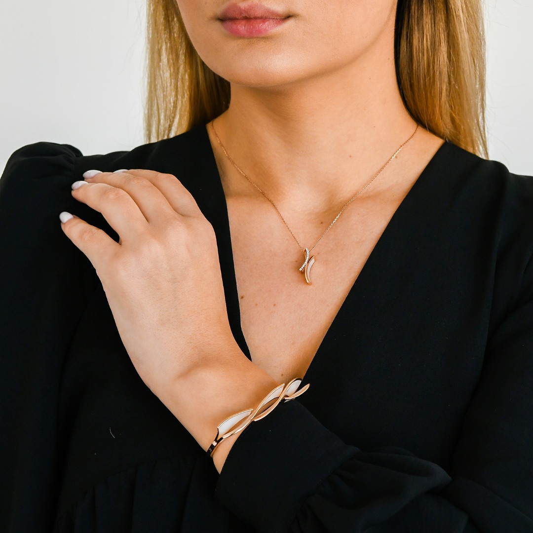 brăţară fixă din aur roz de 18K cu Sidef  2