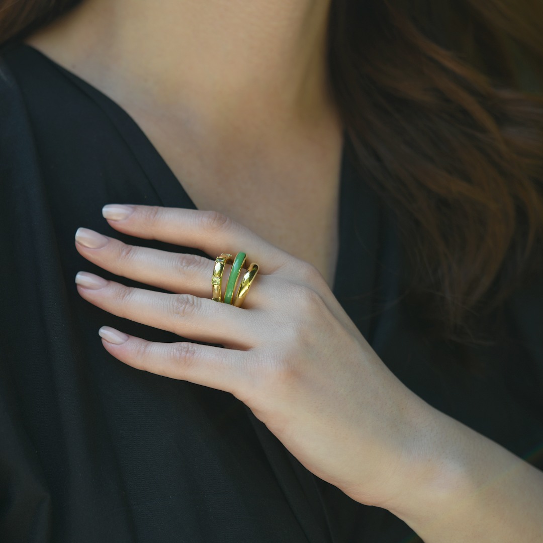inel din aur galben de 14K cu Ceramică și Peridot  2