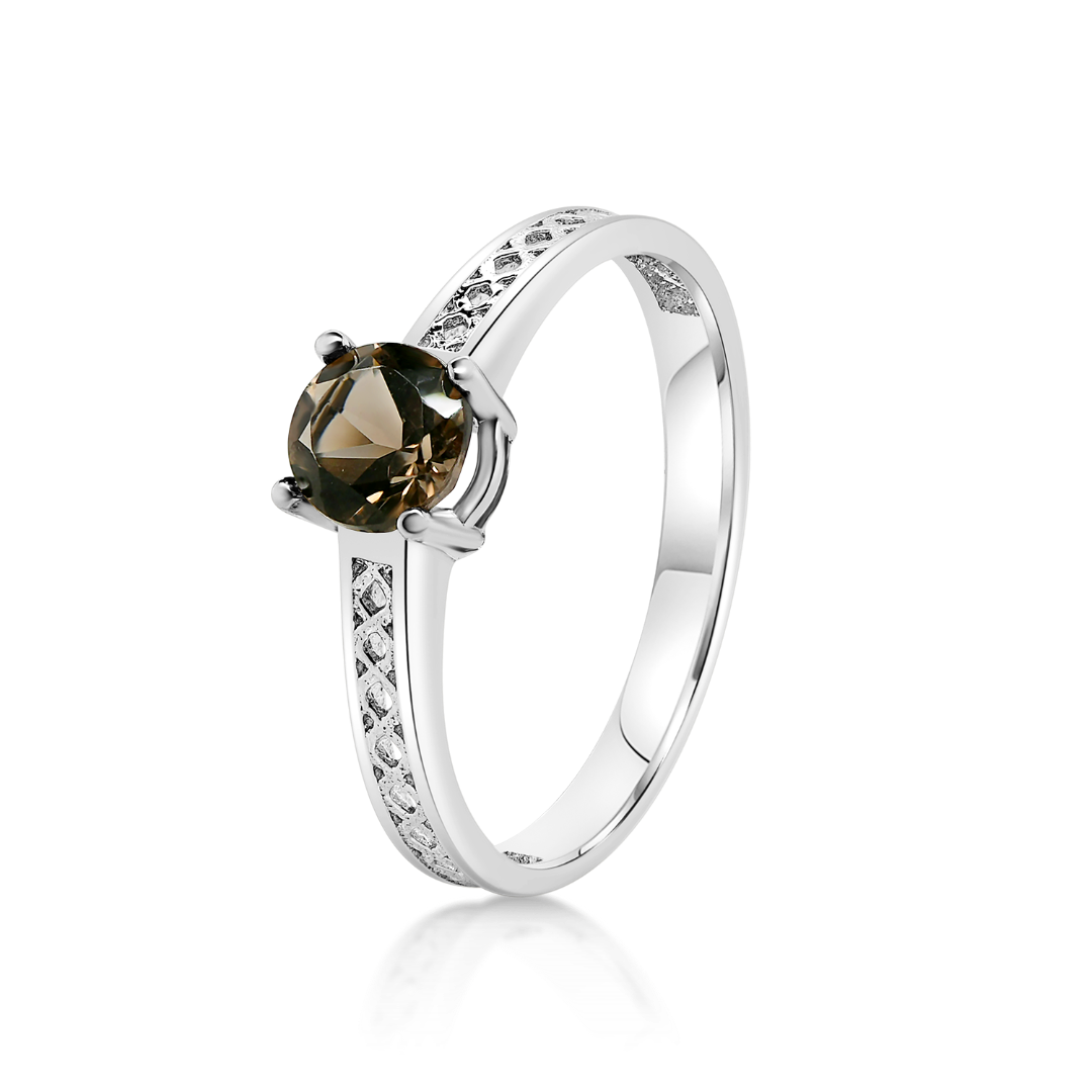 inel din aur alb de 18K cu Smoky Quartz  1
