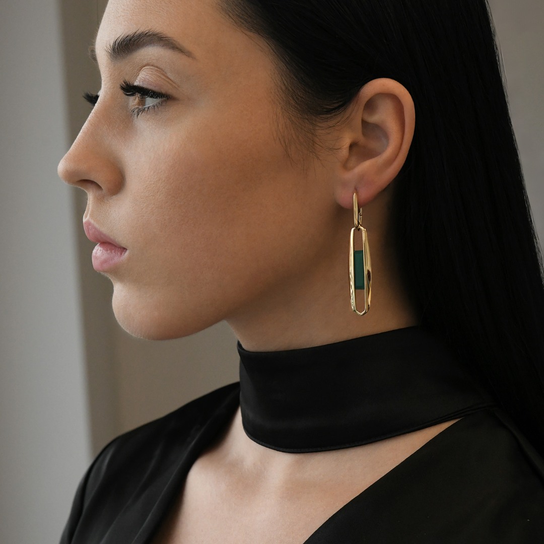 cercei din aur galben de 14K cu Agate  2