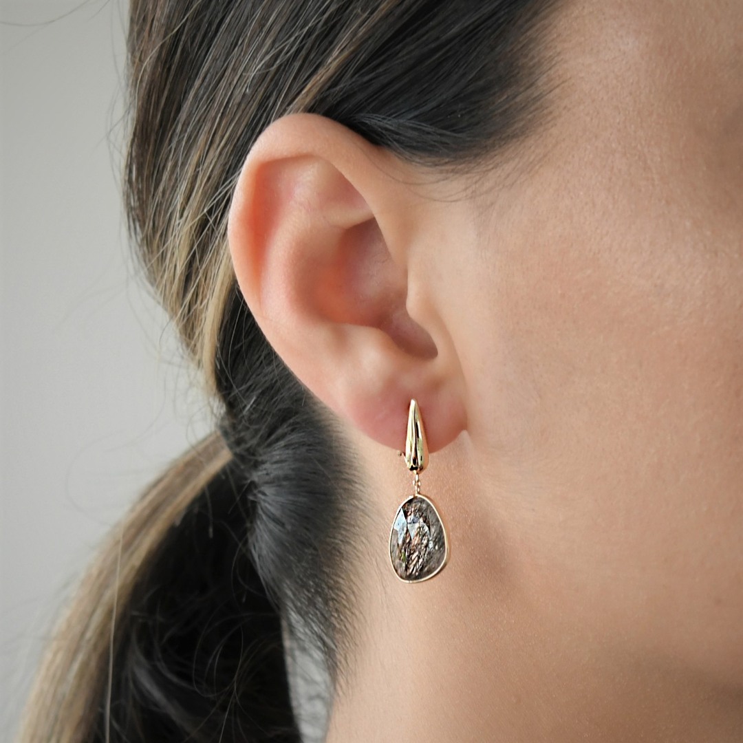 cercei din aur galben de 14K cu Smoky Quartz  2