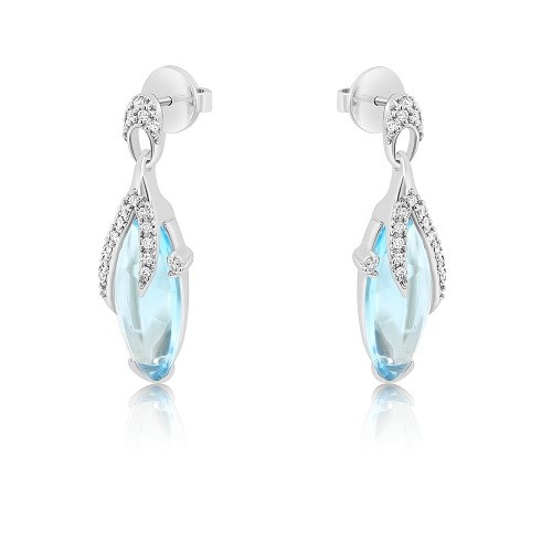 cercei din aur alb de 18K, cu Diamante si Blue Topaz  