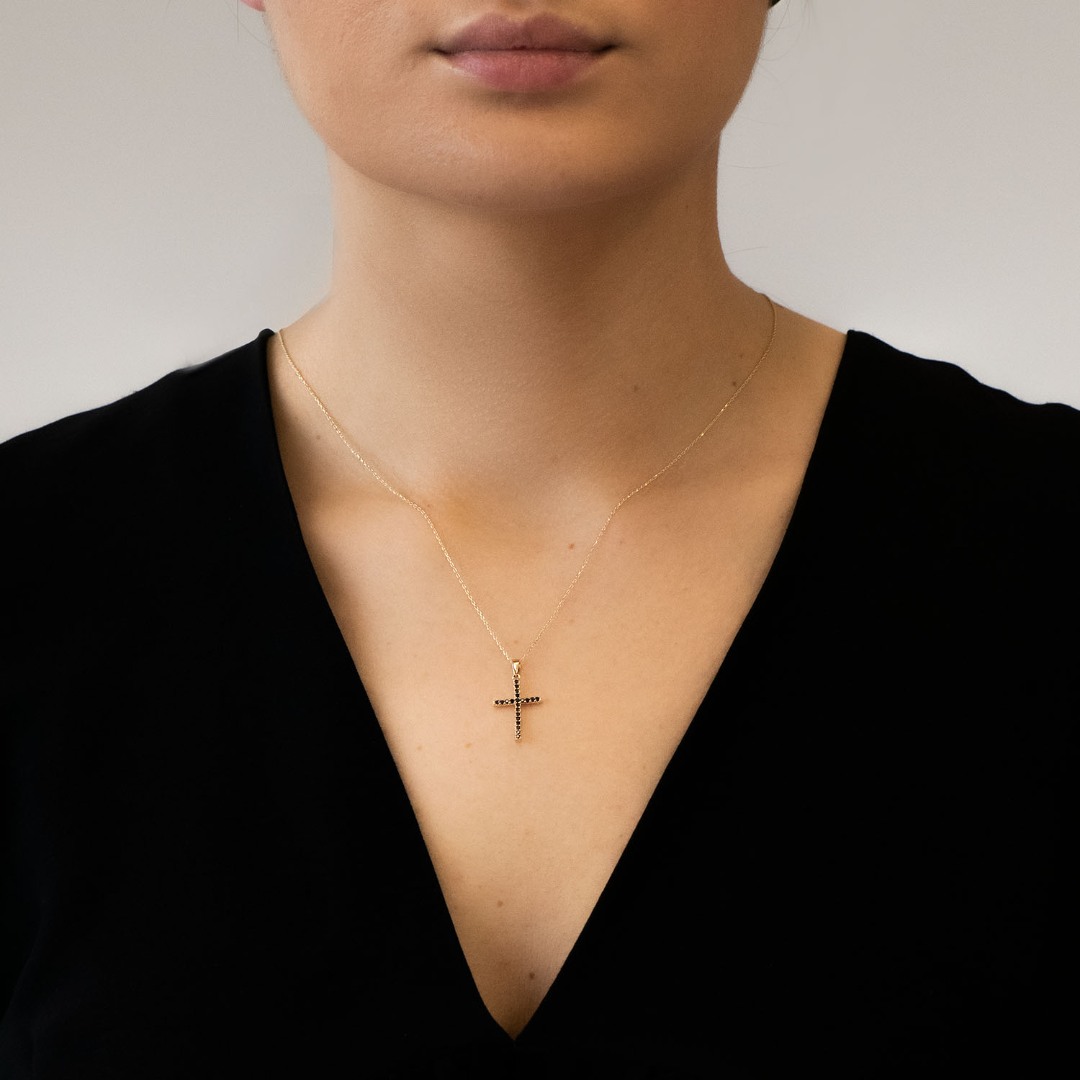 pandantiv cruce din aur galben de 14K  4