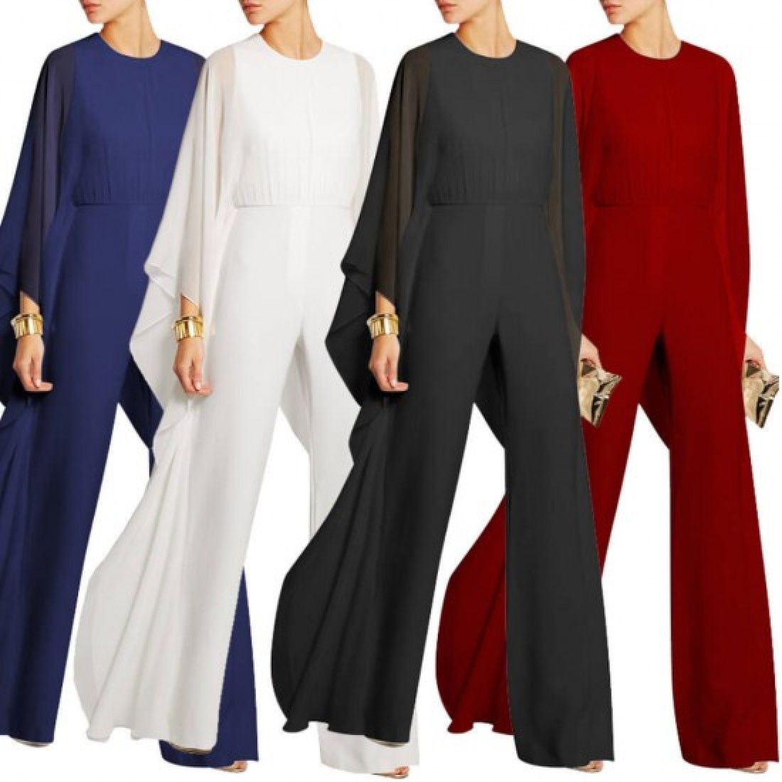 Buy Latest Version Women's High Waist Cape Style Sleeve Jumpsuit-Blue ...