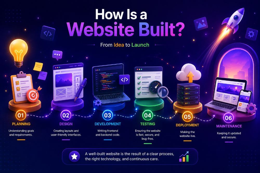 Every successful website follows a structured journey—from planning and design to development, testing, deployment, and continuous maintenance.