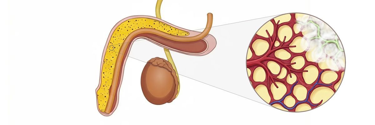 Illustration of the nerve signal triggering nitric oxide production in the penis