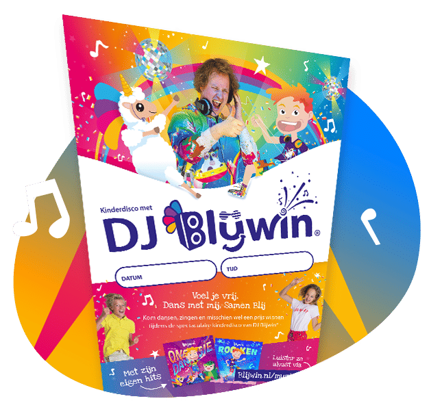 Aankondigingsposter kinderfeestje van Blijwin