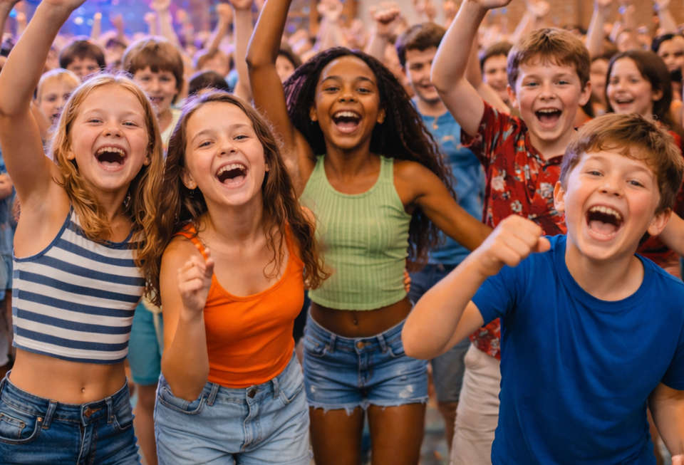 Feestende kinderen tijdens een groep 8 disco