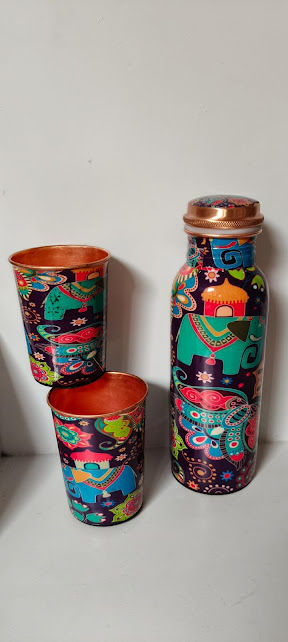 Copper Bottle with Two Cups Gift Set