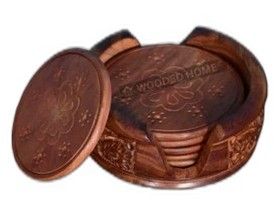 Artisanal Handpainted Wooden Tea Coasters Set