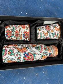 Printed Copper Bottle with 2 Glasses Gift Set – Design 1