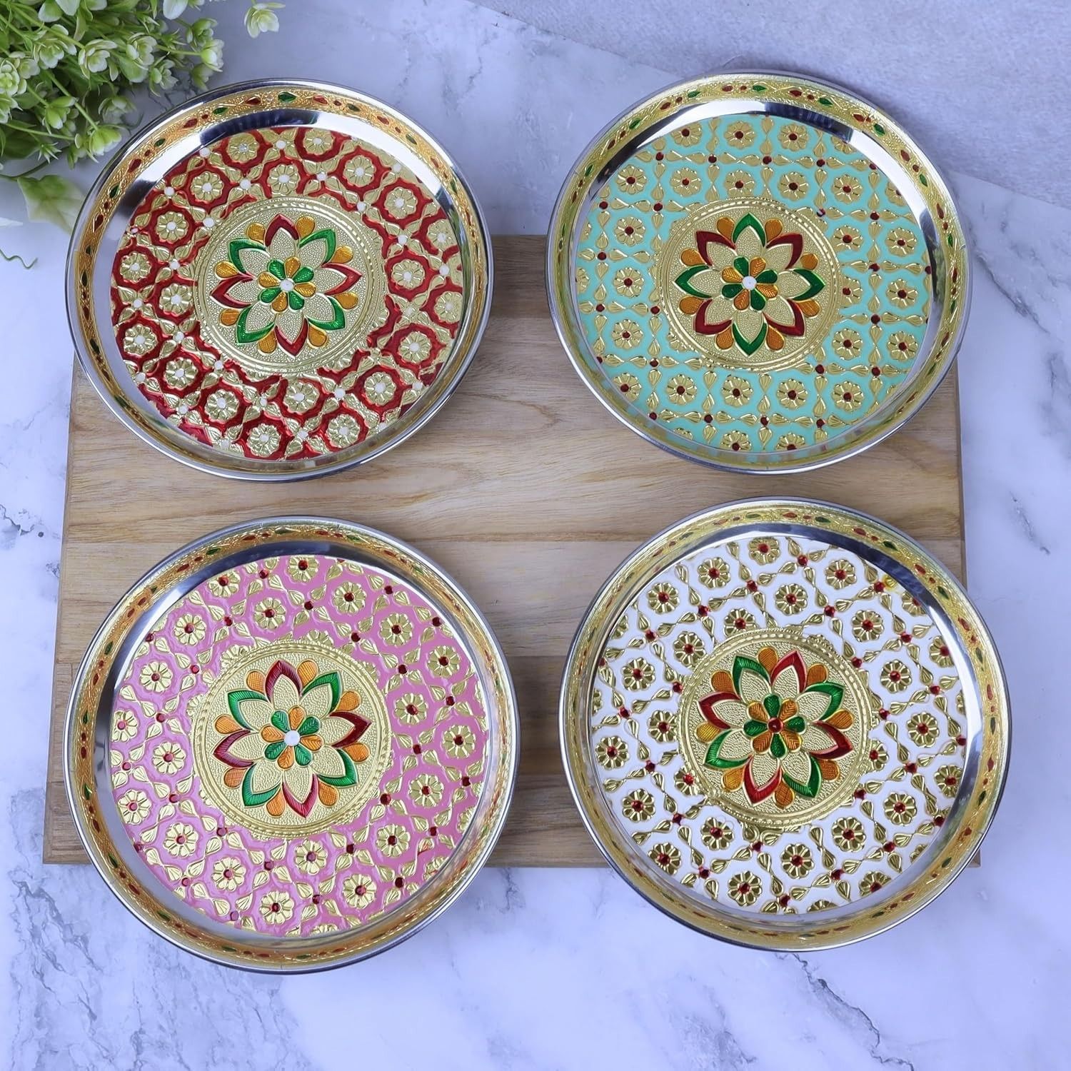 Artisanal Handpainted Pooja Thali Set