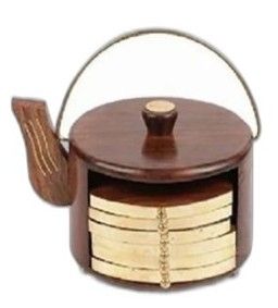 Artisanal Handpainted Wooden Tea Coasters Set