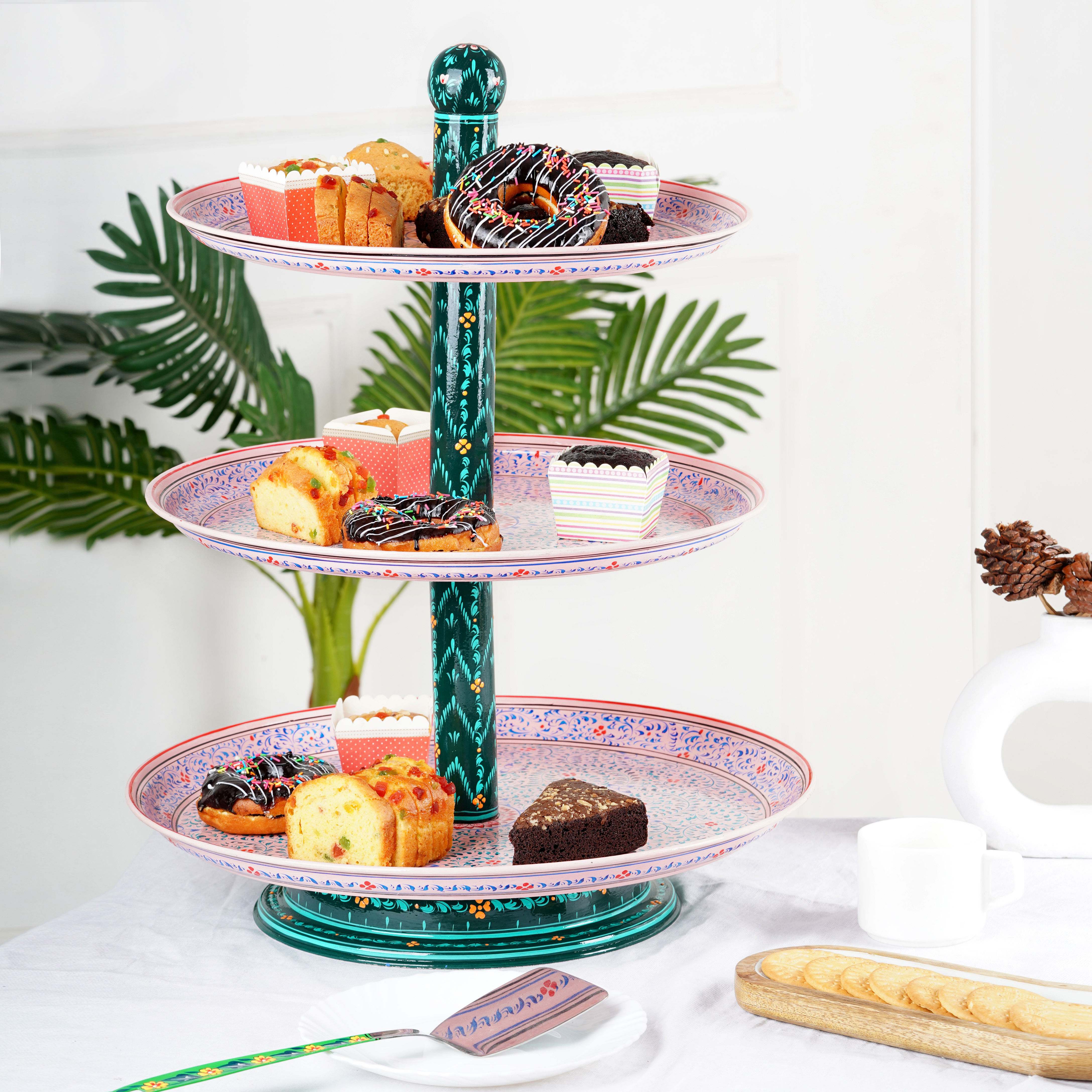 Hand-Painted 3-Tier Stainless Steel Serving Stand