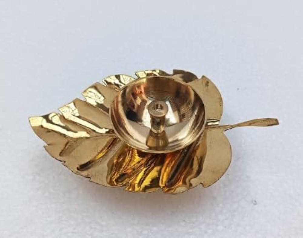 eaf Shaped Brass Diya for Pooja Room, Peepal Design Oil Lamp for Home Temple, Diwali Decoration & Return Gift