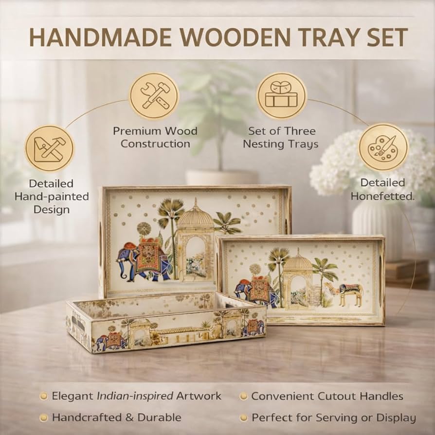 Handcrafted Wooden Serving Tray Set