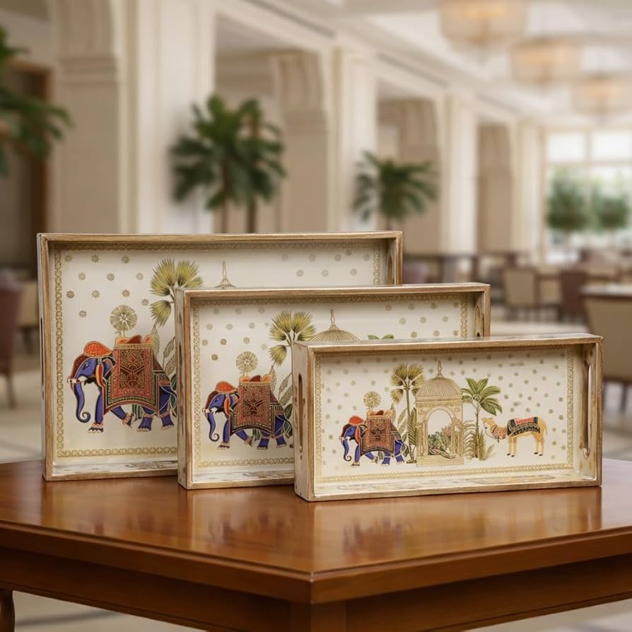 Handcrafted Wooden Serving Tray Set