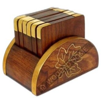 Artisanal Handpainted Wooden Tea Coasters Set