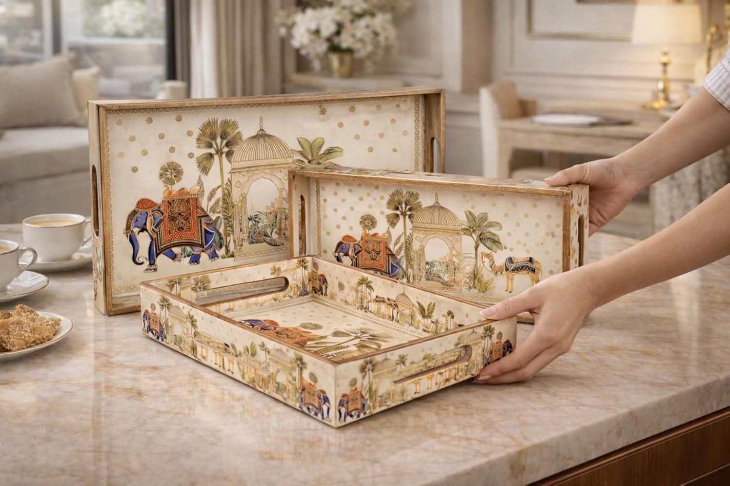 Handcrafted Wooden Serving Tray Set
