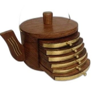 Artisanal Handpainted Wooden Tea Coasters Set