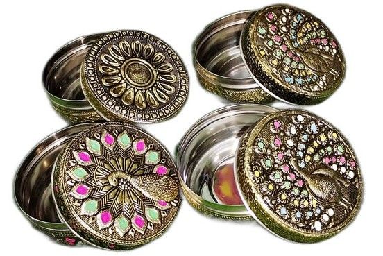 Royal Peacock Gem-Embossed Brass Gift Boxes Set