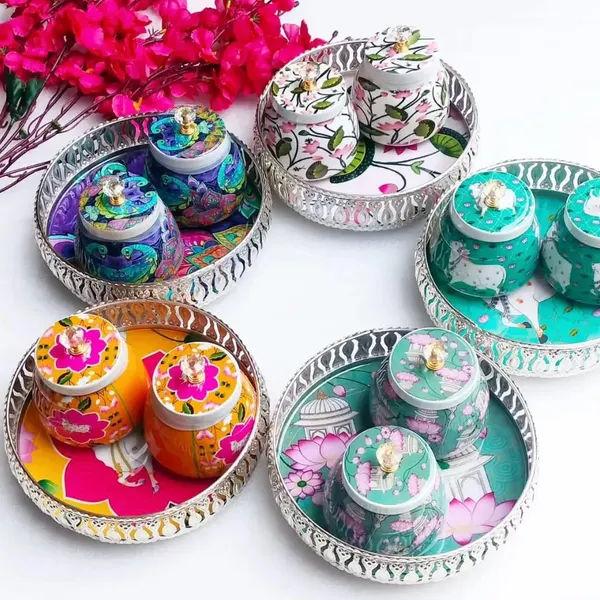 Pichwai Artisan Tray, Jar & Diya Gift Set