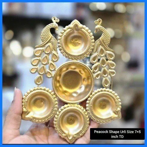 Five-Diya Brass Rim Puja Plate