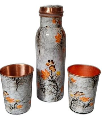 Handpainted Copper Bottle & Tumbler Set
