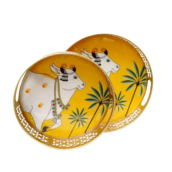 Handpainted Silver-Rimmed Trays & Platters