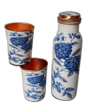 Handpainted Copper Bottle & Tumbler Set