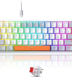 Ofertas de Teclado mecánico al 60%, interruptor rojo retroiluminado RGB